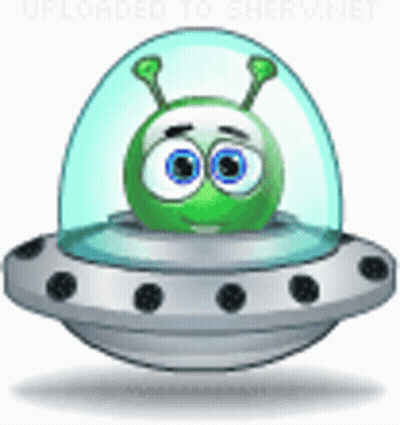 A Cartoon Green Alien Is Flying In A Spaceship . GIF