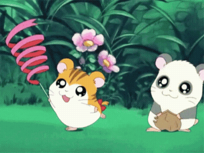 A Cartoon Hamster Is Holding A Pink Ribbon While Another Hamster Looks On GIF