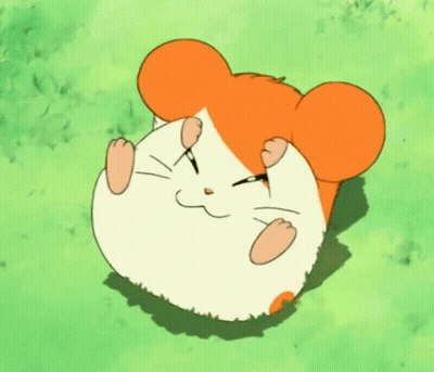 A Cartoon Hamster Is Laying On Its Back In The Grass And Smiling . GIF