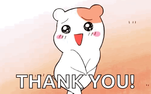 A Cartoon Hamster Is Standing In Front Of A Sign That Says `` Thank You '' . GIF