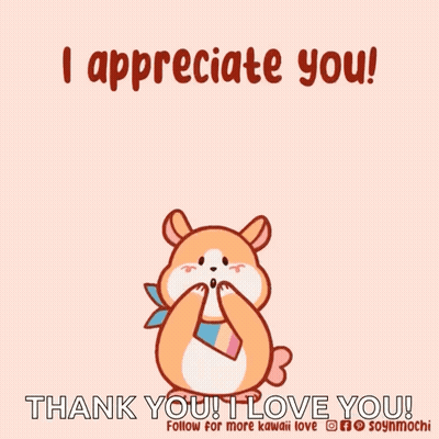 A Cartoon Hamster Is Surrounded By Pink Hearts And Says I Appreciate You Thank You I Love You GIF