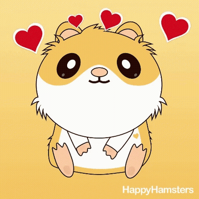 A Cartoon Hamster Is Surrounded By Red Hearts With The Words Happy Hamsters Below It GIF