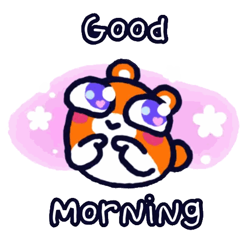 A Cartoon Hamster Says Good Morning With Flowers Around It Sticker