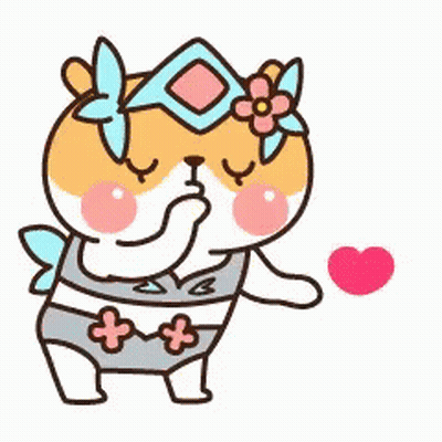 A Cartoon Hamster Wearing A Bikini And A Flower Crown Is Standing Next To A Pink Heart . GIF