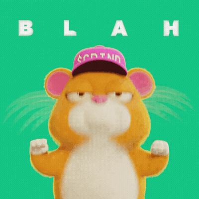 A Cartoon Hamster Wearing A Pink Hat With The Word Blah Behind It GIF