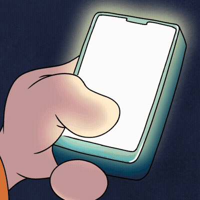 A Cartoon Hand Holding A Cell Phone With A White Screen GIF