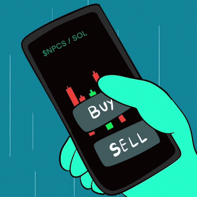 A Cartoon Hand Is Holding A Phone That Says Buy And Sell On It GIF