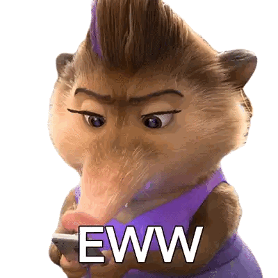 A Cartoon Hedgehog With A Mohawk Is Holding A Cell Phone And The Word Eww Is On The Bottom Sticker