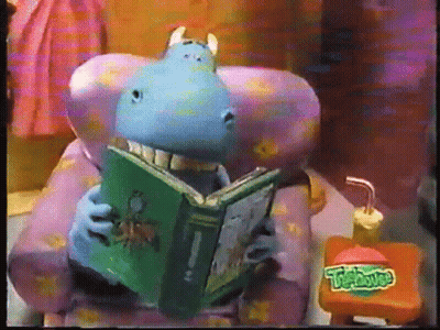 A Cartoon Hippo Is Reading A Book While Sitting In A Chair Next To A Tiger Juice GIF