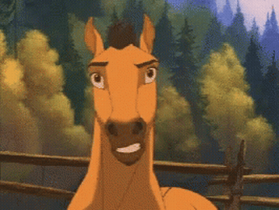 A Cartoon Horse Standing Next To A Wooden Fence GIF