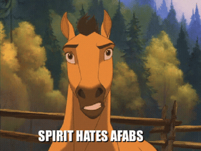 A Cartoon Horse With The Words Spirit Hates Afabs On The Bottom GIF