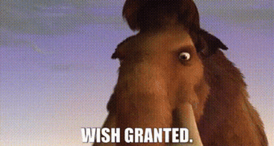 A Cartoon Horse With The Words `` Wish Granted '' Written On It . GIF