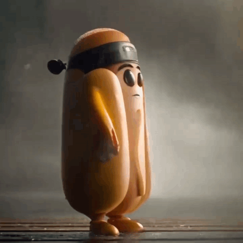 A Cartoon Hot Dog Wearing A Black Headband And Sunglasses GIF