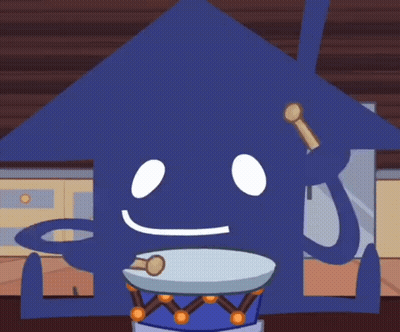 A Cartoon House Is Playing A Drum With A Stick GIF