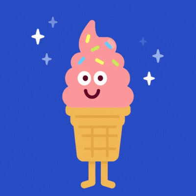 A Cartoon Ice Cream Cone With A Face And Sprinkles GIF