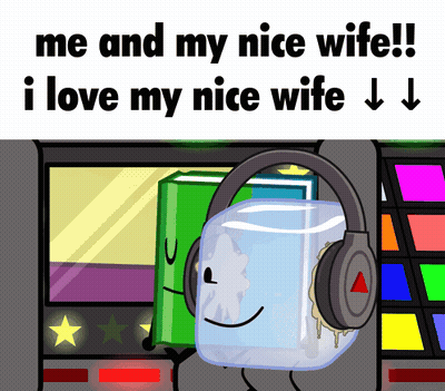 A Cartoon Ice Cube Wearing Headphones With The Caption " Me And My Nice Wife I Love My Nice Wife " GIF
