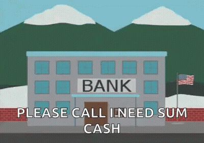 A Cartoon Illustration Of A Bank With The Words " Please Call I Need Sum Cash " GIF
