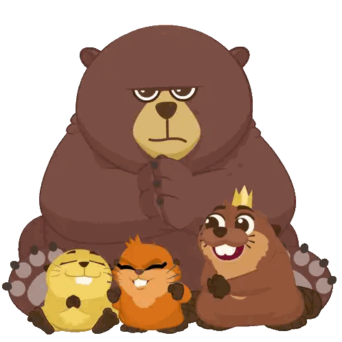A Cartoon Illustration Of A Bear And Two Ground Squirrels With One Wearing A Crown Sticker