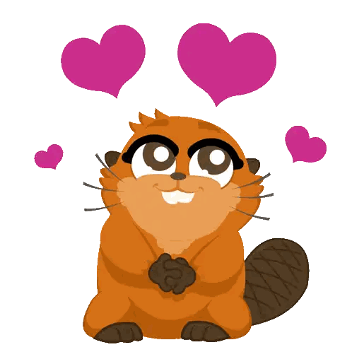 A Cartoon Illustration Of A Beaver With Pink Hearts Surrounding Him Sticker