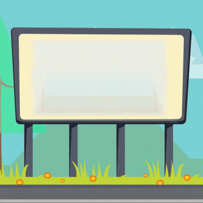 A Cartoon Illustration Of A Billboard With A Blue Sky In The Background GIF