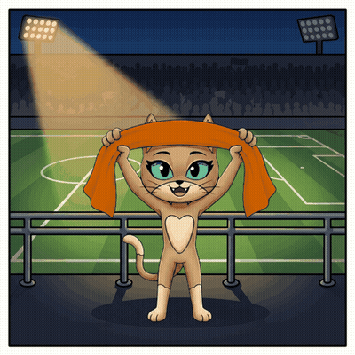 A Cartoon Illustration Of A Cat Holding An Orange Scarf In A Stadium GIF