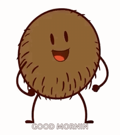 A Cartoon Illustration Of A Coconut With Arms And Legs . GIF