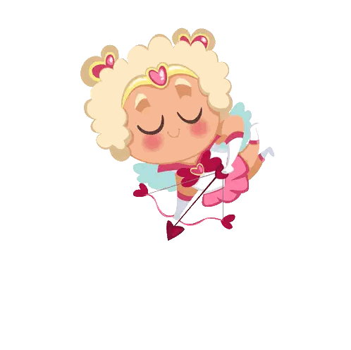 A Cartoon Illustration Of A Cupid With Her Eyes Closed And A Bow And Arrow GIF