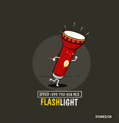 A Cartoon Illustration Of A Flashlight With A Speed Of 299 792 458 M / S GIF