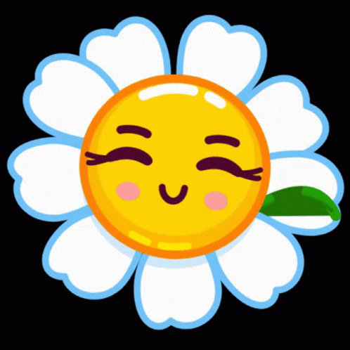 A Cartoon Illustration Of A Flower With Its Eyes Closed And A Green Leaf GIF