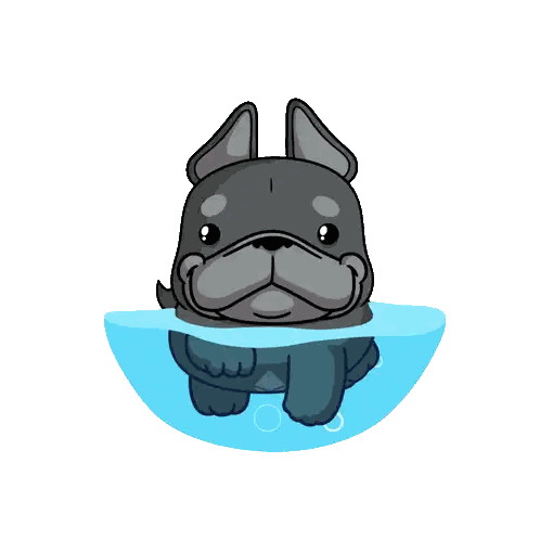 A Cartoon Illustration Of A French Bulldog Swimming In A Bowl Of Water Sticker