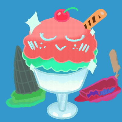 A Cartoon Illustration Of A Ice Cream Sundae With A Cherry On Top GIF