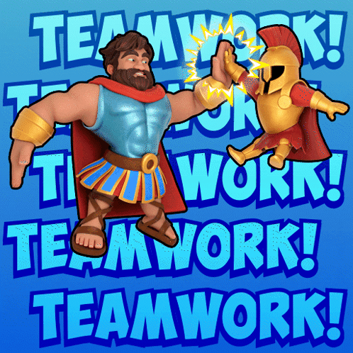 A Cartoon Illustration Of A Man And A Man In Armor Giving Each Other A High Five GIF
