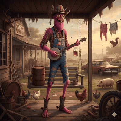 A Cartoon Illustration Of A Man Playing A Banjo In Front Of A Sweet Home Alabama Sign GIF