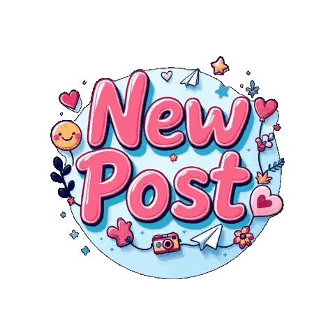 A Cartoon Illustration Of A New Post Surrounded By Flowers And Hearts Sticker