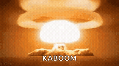 A Cartoon Illustration Of A Nuclear Explosion With The Words Kaboom Below It . GIF