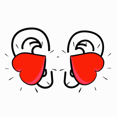 A Cartoon Illustration Of A Pair Of Ears With A Red Heart In The Middle GIF