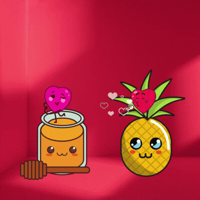 A Cartoon Illustration Of A Pineapple And A Jar Of Honey With A Heart Sticking Out Of It GIF