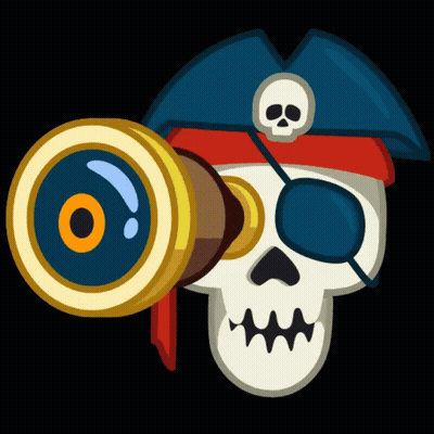 A Cartoon Illustration Of A Pirate Skull With An Eye Patch And A Telescope GIF