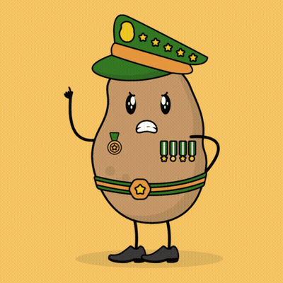 A Cartoon Illustration Of A Potato Wearing A Military Uniform And Hat GIF