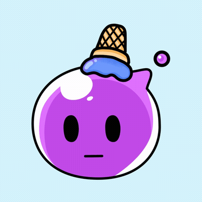 A Cartoon Illustration Of A Purple Blob With An Ice Cream Cone On Its Head GIF