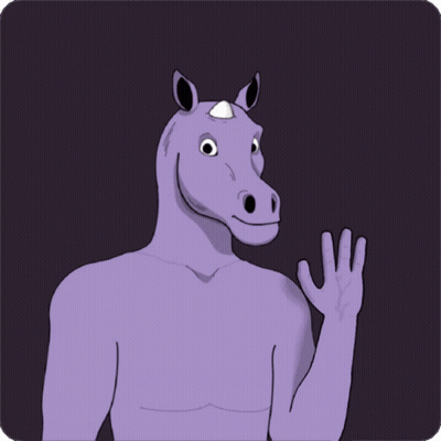 A Cartoon Illustration Of A Purple Unicorn Waving His Hand GIF
