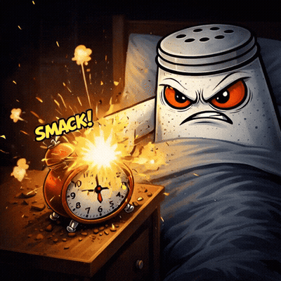 A Cartoon Illustration Of A Salt Shaker Exploding An Alarm Clock With The Word Smack Above It GIF