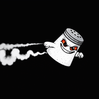 A Cartoon Illustration Of A Salt Shaker With Smoke Coming Out Of It 'S Mouth On A Black Background . GIF