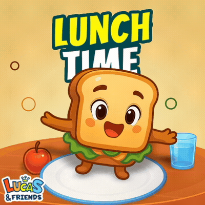 A Cartoon Illustration Of A Sandwich With The Words Lunch Time Above It GIF
