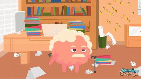A Cartoon Illustration Of A Sheep With A Cane And The Words Running Organs GIF