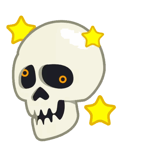 A Cartoon Illustration Of A Skull With Two Yellow Stars Around It Sticker