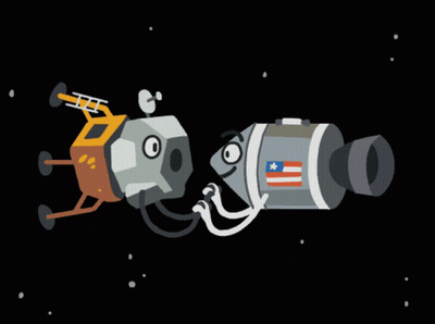 A Cartoon Illustration Of A Spaceship With An American Flag On The Side GIF