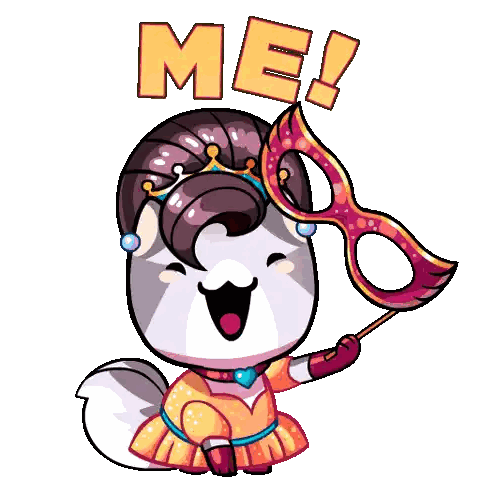 A Cartoon Illustration Of A Squirrel Wearing A Tiara And Holding A Carnival Mask With The Word Me Above It Sticker