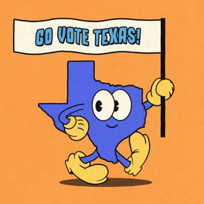 A Cartoon Illustration Of A Texas State Holding A Sign That Says Go Vote Texas GIF