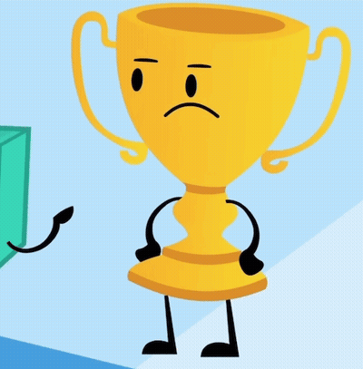 A Cartoon Illustration Of A Trophy With A Face And Arms And Legs GIF